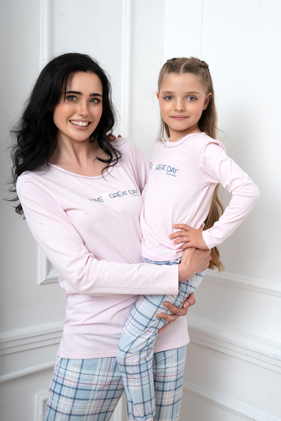 Piżama Damska długi rękaw, długie spodnie Glamour Italian Fashion - różowy/druk