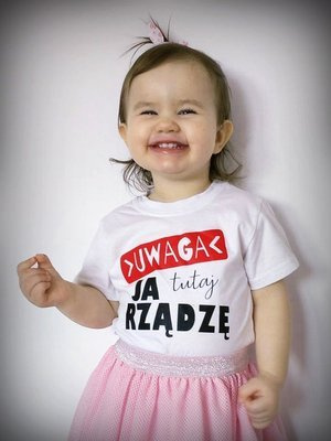 Koszulka dziecięca "Uwaga ja tutaj rządzę"  Moocha biały