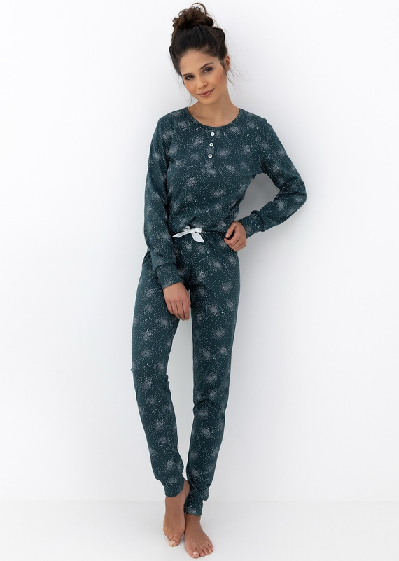 Sensis Ellison – bawełniana piżama damska z guziczkami i ściągaczami