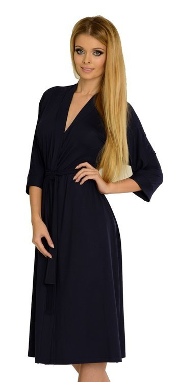 De Lafense Visa 942 – długi, lekki szlafrok damski z wiskozy, granat