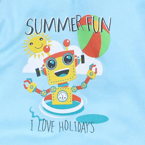 Pajacyk chłopięcy bawełniany Summer Robots Nini turkusowy 