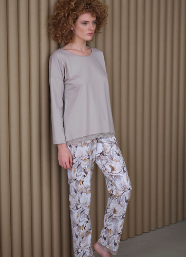 Piżama damska 421 Cana- kwiaty-taupe