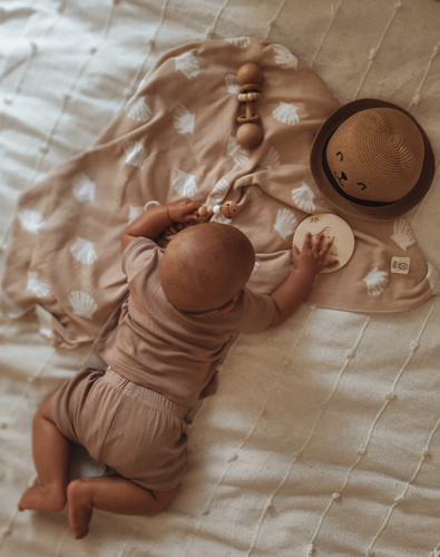 Dwustronny kocyk dziany Ocean YOSOY - beżowy/biały