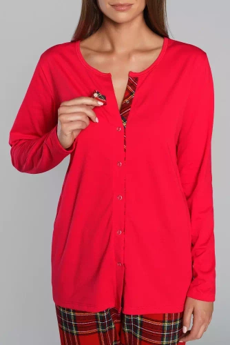 Piżama Damska długi rękaw, spodnie Zorza Italian Fashion - zielony/druk 