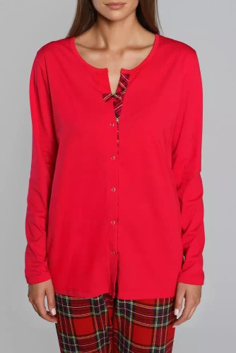 Piżama Damska długi rękaw, spodnie Zorza Italian Fashion - czerwony/druk 