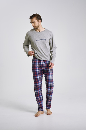 Franco 3478 Taro szara– męska piżama bawełniana z długim rękawem