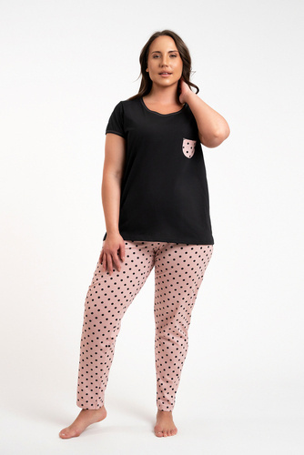 Piżama Damska krótki rękaw, długie spodnie Buscato Italian Fashion- czarny/druk