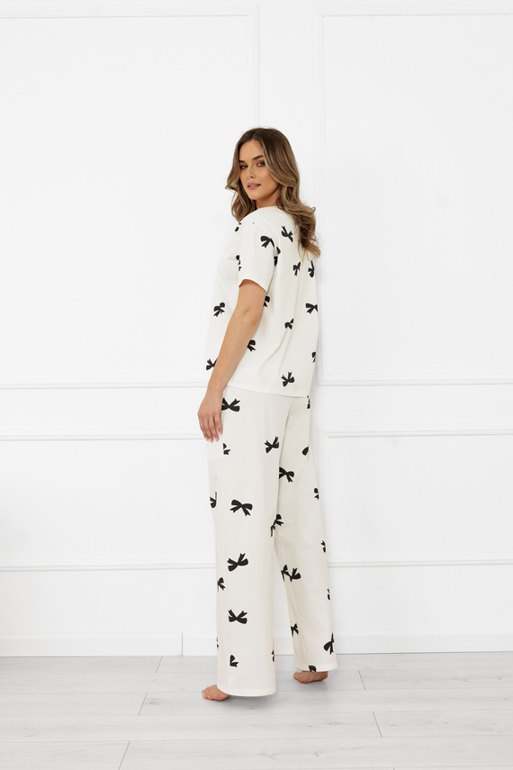 Damska piżama Figaro – bawełna, ecru, koszulka + spodnie Italian Fashion