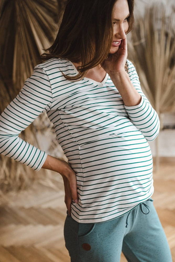 Bluzka ciążowa i do karmienia Milk Shirt Milk&Love w zielono-białe paski