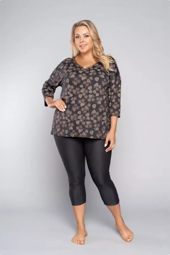 Piżama Damska 3/4 rękaw, 3/4 spodnie Pinnia Italian Fashion - druk/grafitowy