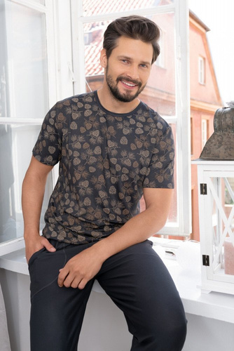 Piżama Męska z krótkim rękawem i spodenkami Pinus Italian Fashion - druk/grafit 