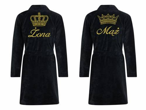 Zestaw szlafroków Żona&Mąż + Korona ByShelly - czarny/złoty