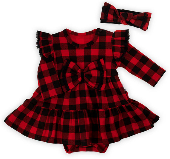 163556 Magia Świąt Sukienko-body + opaska Nicol - kratka: czarny, czerwony