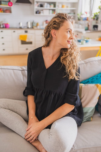 Tunika z muślinu organicznego Mother Nature Milk&Love indygo w kropki