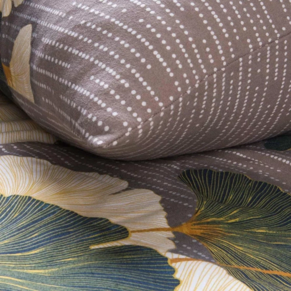 31510/2 Darymex Flanelove beżowa zielona liście miłorzębu– komplet pościeli flanelowej, 100% bawełna, ciepła i przytulna