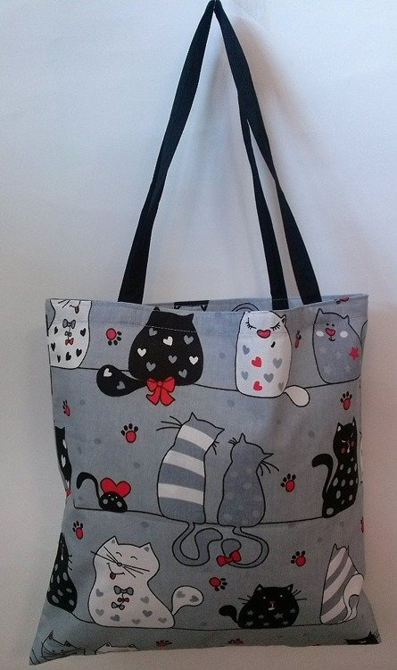 Torba bawełniana na zakupy Kwiatki wzór serwetki szary