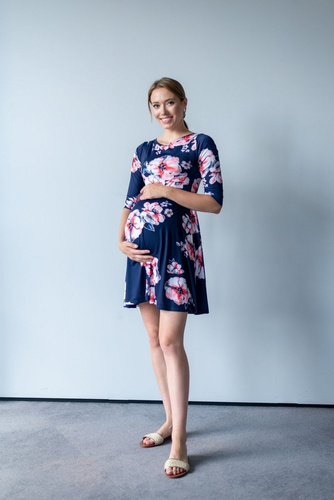 Sukienka do karmienia 130  MIRACLE- granatowy kwiaty