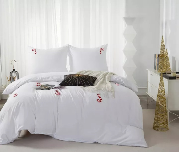 Świąteczna pościel z mikrofibry z motywem laski cukrowe Cuty Candycanes– Spod Igły i Nitki, zapięcie na zamek