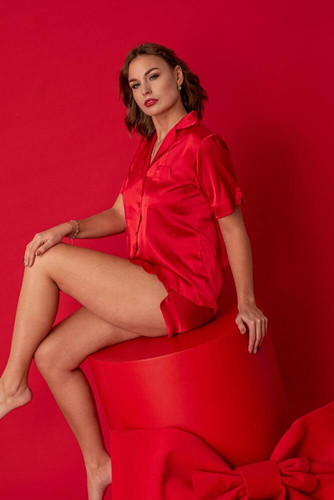 Piżama damska rozpinana 762 Cordelia De Lafense - czerwony