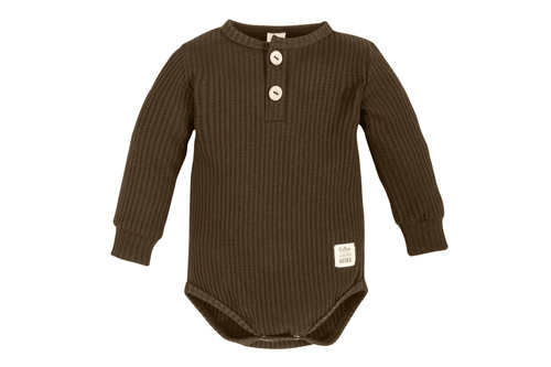 Body polo z długim rękawem "Natural Waffel " Makoma mocha 