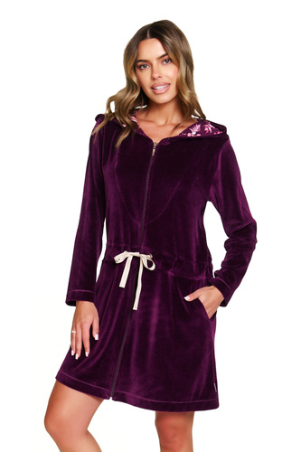 Szlafrok damski Doctor Nap 1008 z kapturem – elegancki fason z weluru bawełnianego