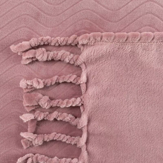 Koc narzuta z frędzlami Emma Eurofirany pudrowy