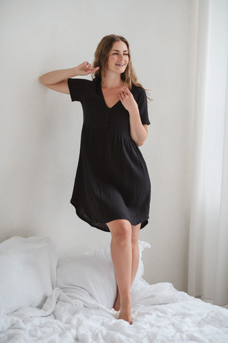 Koszula nocna ciążowa i do karmienia muślinowa Aurora Milk&Love czarny 