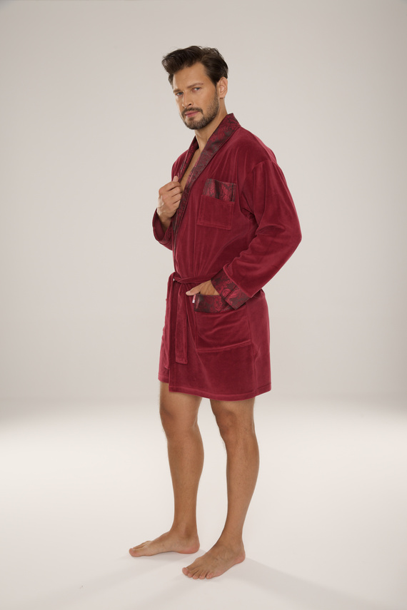 De Lafense Noble 866 – męski szlafrok welurowy z bawełny, krótszy fason