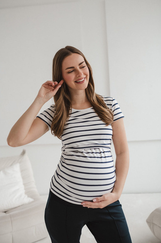 Bluzka do karmienia i ciążowa z krótkim rękawem Milk Shirt Milk&Love w cienkie paski