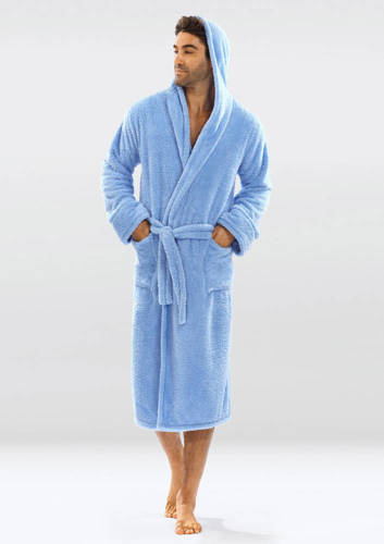 Szlafrok męski, podomka 130 z kapturem Dkaren - ciemny niebieski