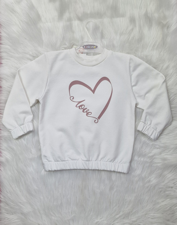 Bambarillo Love Heart – bluza dziecięca ecru, dzianina dresowa, zdobienie DTF