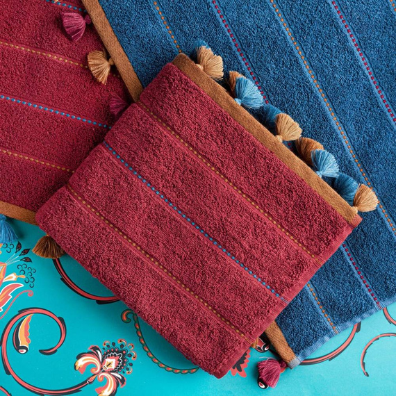 Ręcznik bawełniany z frędzlami Morocco Eurofirany bordowy