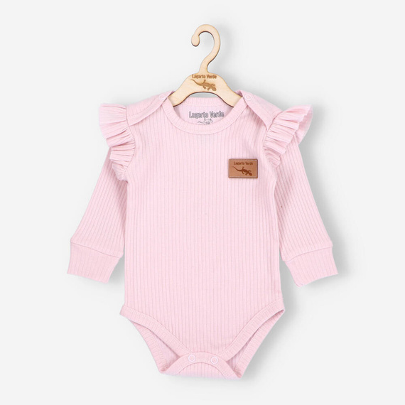 Dzianina prążkowana Body z falbankami Lagarto Verde - różowy