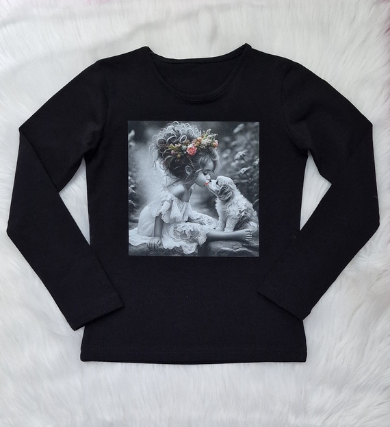 Kiss Bambarillo czarny– bluzka dziewczęca z dzianiny jersey | Bawełna 95%, elastan 5%