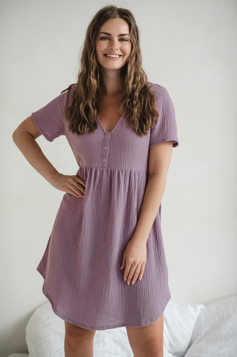 Koszula nocna ciążowa i do karmienia muślinowa Aurora Milk&Love lawendowy