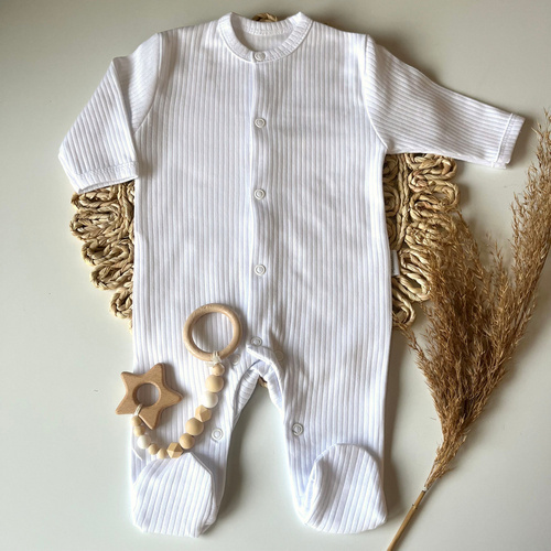 Pajac bawełniany PA093 Prążek Mamatti - biały