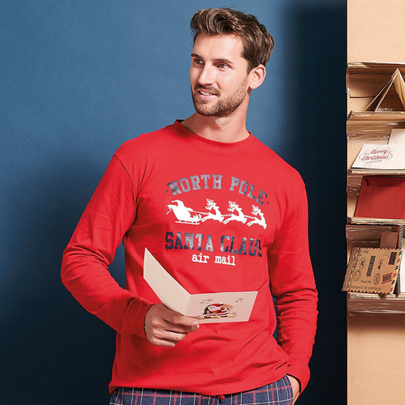 Gioew Sorbetto czerwona – świąteczna piżama męska z nadrukiem i spodniami w kratę