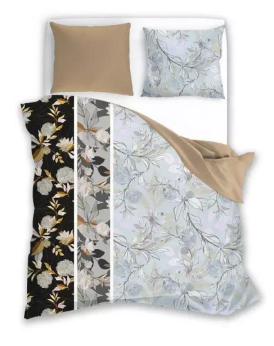 Pościel satynowa Elegant 010 liscie Faro szary