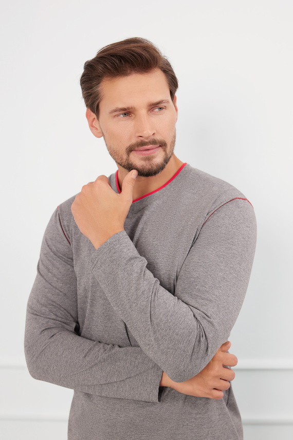 Piżama Męska długi rękaw, długie spodnie Ludwik talian Fashion - śr. melanż