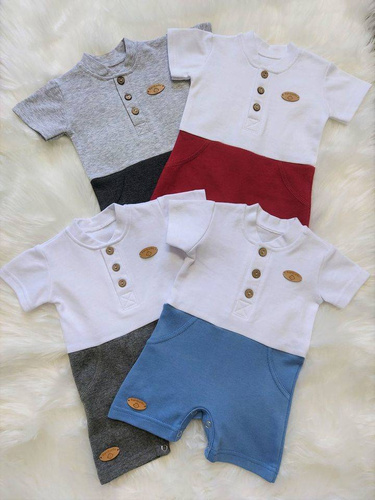 Rampers pajac letni "Mieszko" Bambarillo biały-niebieski