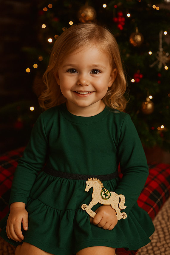 Sukienka dziewczęca SE03 Mamatti Merry Christmas – bawełniana, zielona z długim rękawem