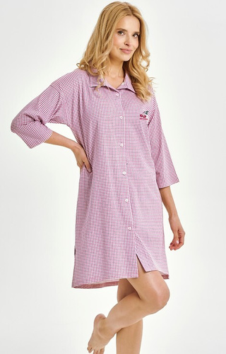 Damska koszula nocna Joliee 3436 Taro – bawełna, kratka, 3/4 rękaw