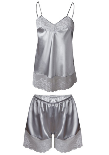 Piżama Damska Satynowa Isabella DKaren - srebrny
