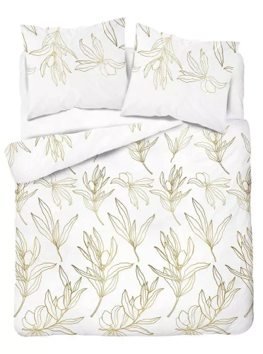Pościel satynowa liście 4448 B Home Satin Detexpol biały 