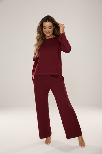 De Lafense 886 Butter – damski dres z dzianiny „masełko”, spodnie i bluza, burgund