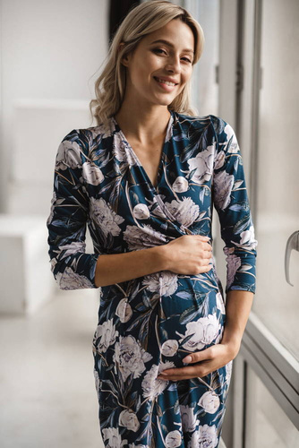 Sukienka ciążowa i do karmienia Grow with me Milk&Love granatowa w piwonie