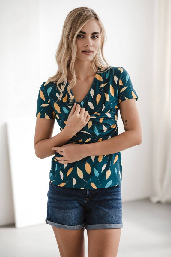 Bluzka do karmienia i ciążowa Milk Bar Milk&Love turkusowy w listki