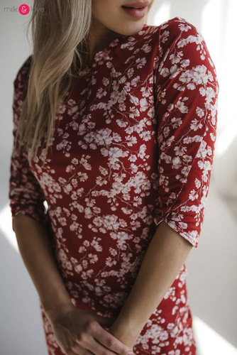 Sukienka do karmienia Milky Dress Milk&Love rękaw 3/4 burgund w kwiaty