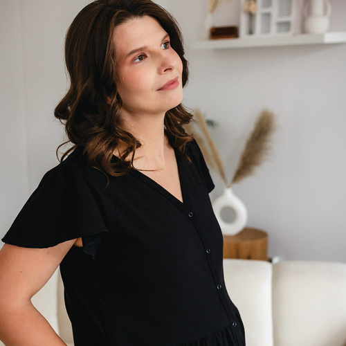 Koszula nocna ciążowa i do karmienia Linda Eevi – komfortowa, rozpinana, dla mam- czarna 