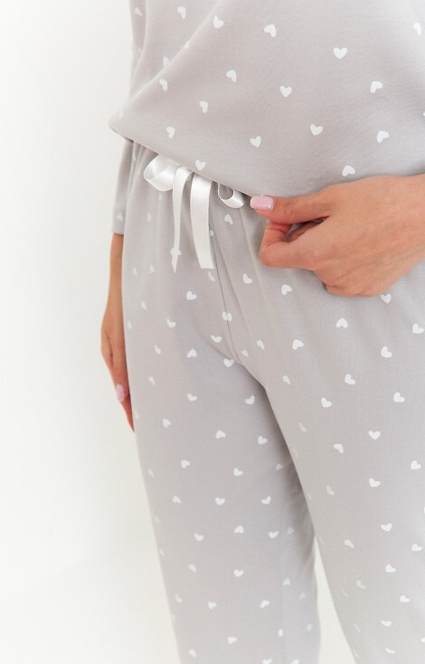Piżama damska Cana 494 – bawełna interlock, serduszka, długi rękaw, spodnie